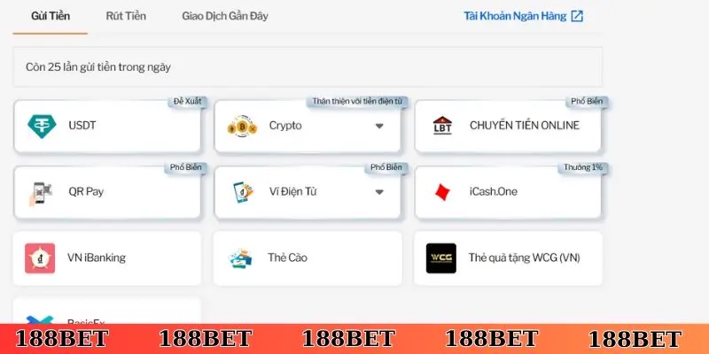 Hướng dẫn nạp tiền và rút tiền tại nhà cái 188Bet