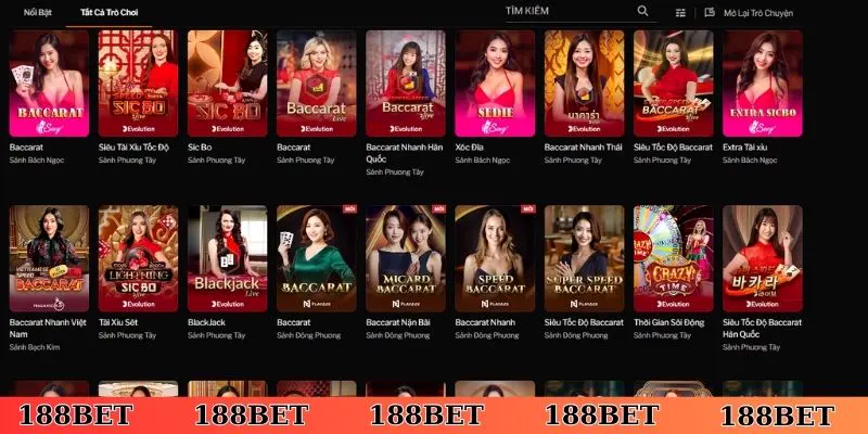 Kho trò chơi độc đáo, hấp dẫn tại live casino 188Bet